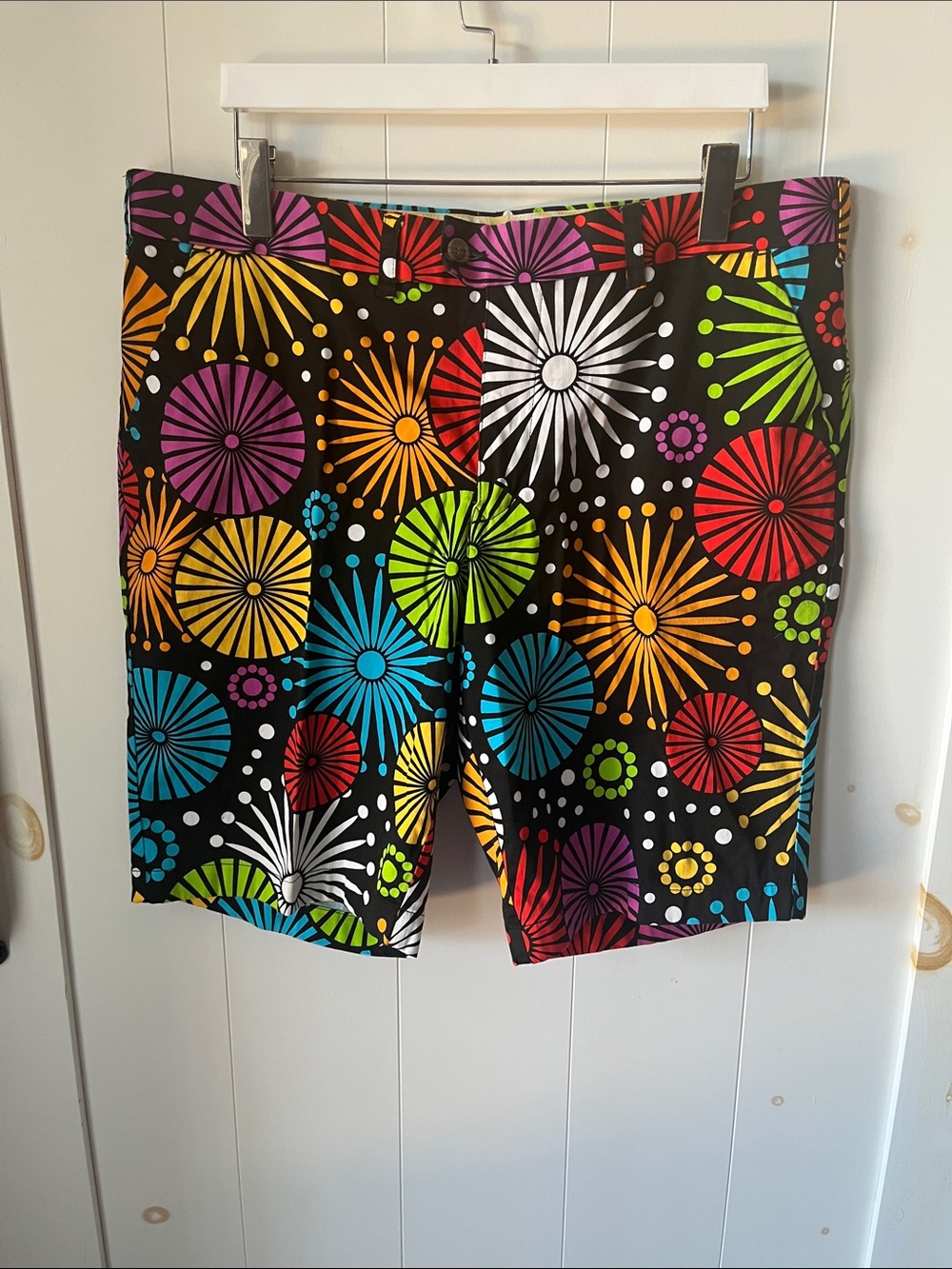 Loudmouth Black Shorts with Multicolor Firework Print